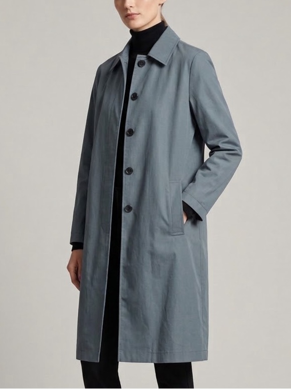NWT DKNY 90s VTG Trench Coat Jacket Stone Blue Cotton Minimalist Quiet Luxury 4
